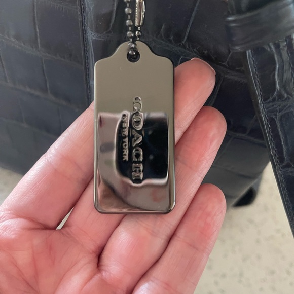 Coach - Navy Leather Croc Embossed Brooklyn Carryall Handbag - Picture 15 of 15